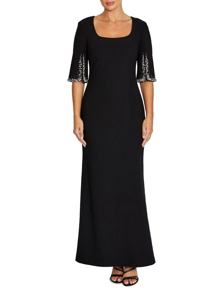 Avila Embellished Scuba Crepe Gown in Black image 1
