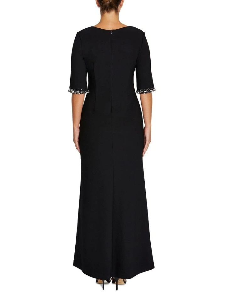 Avila Embellished Scuba Crepe Gown in Black image 2