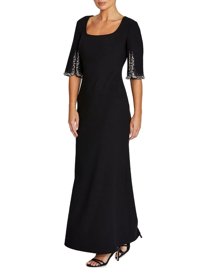 Avila Embellished Scuba Crepe Gown in Black image 4