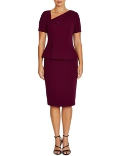 Rachel Scuba Crepe Peplum Dress in Red