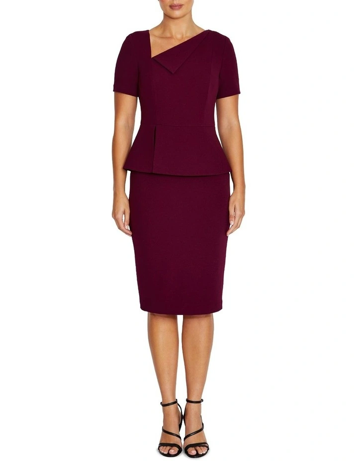 Rachel Scuba Crepe Peplum Dress in Red image 1