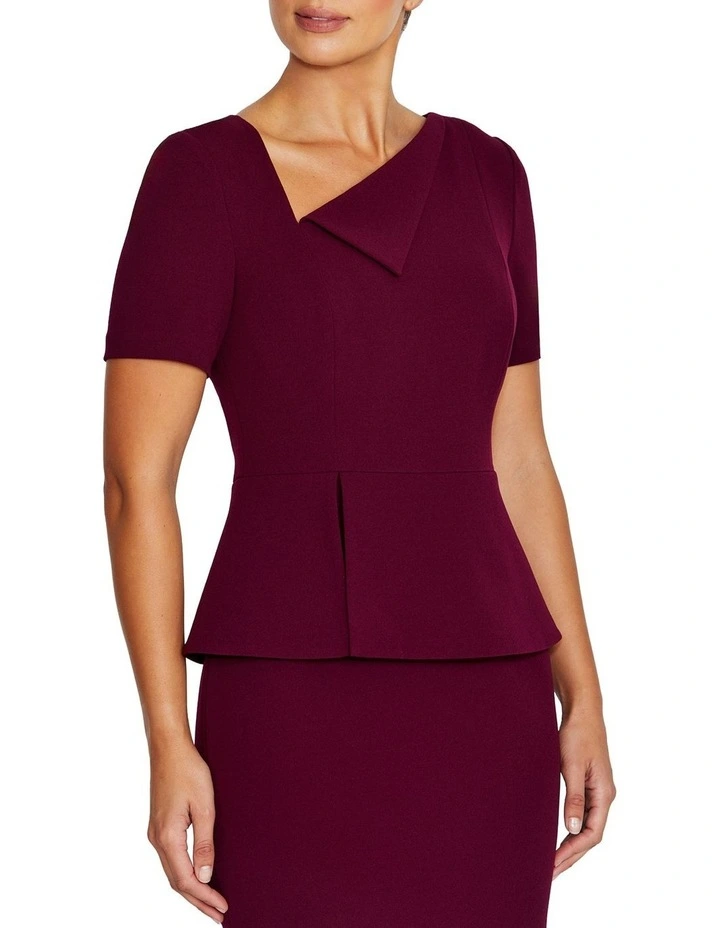 Rachel Scuba Crepe Peplum Dress in Red image 3