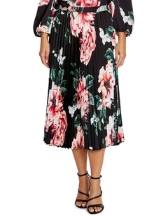 Hadley Floral Pleated Skirt in Black