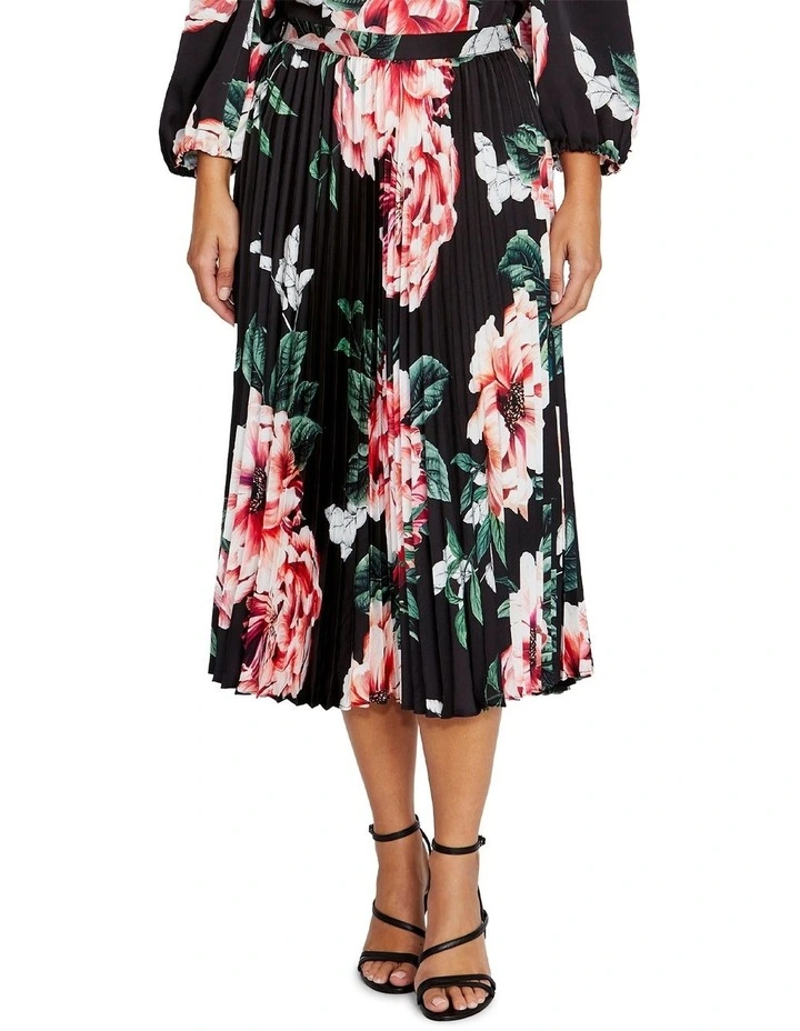 Hadley Floral Pleated Skirt in Black image 1