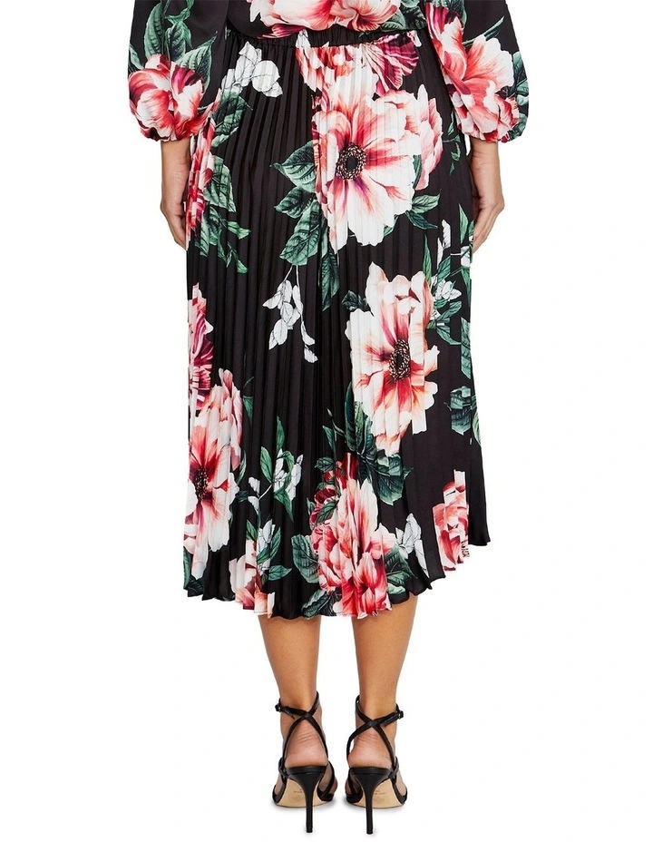 Hadley Floral Pleated Skirt in Black image 2