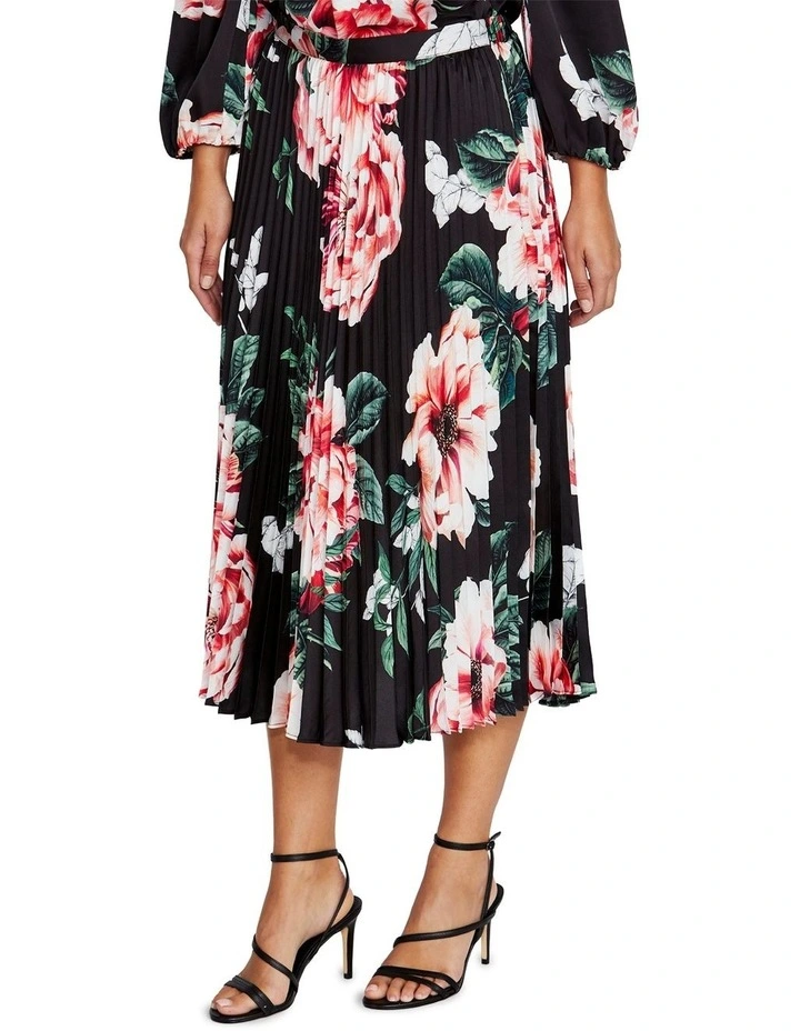 Hadley Floral Pleated Skirt in Black image 3