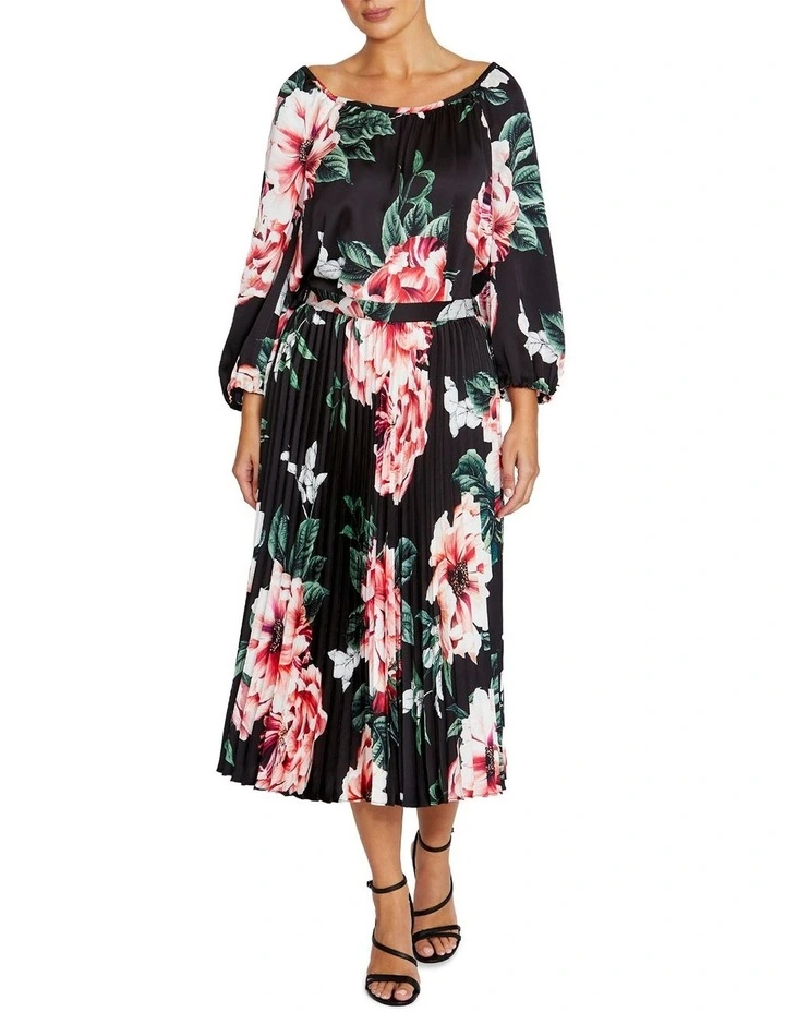 Hadley Floral Pleated Skirt in Black image 4