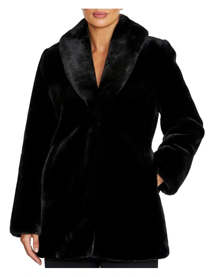 Charlize Faux Fur Coat in Black image 1