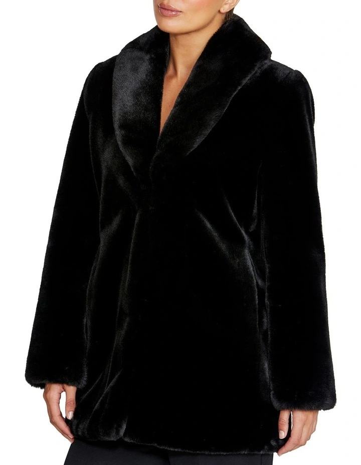 Charlize Faux Fur Coat in Black image 3