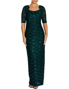 Helena Stretch Lace Gown in Dark Green