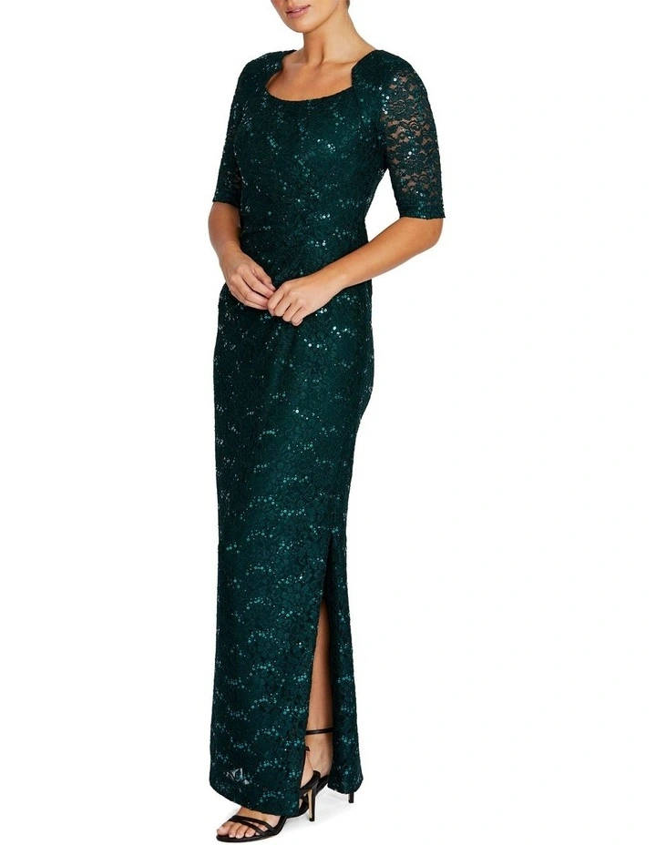 Helena Stretch Lace Gown in Dark Green image 4