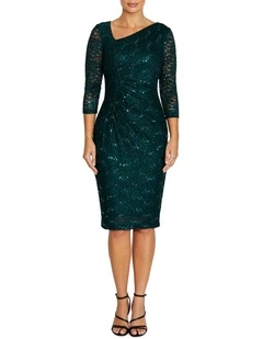 Leighton Stretch Lace Dress in Dark Green