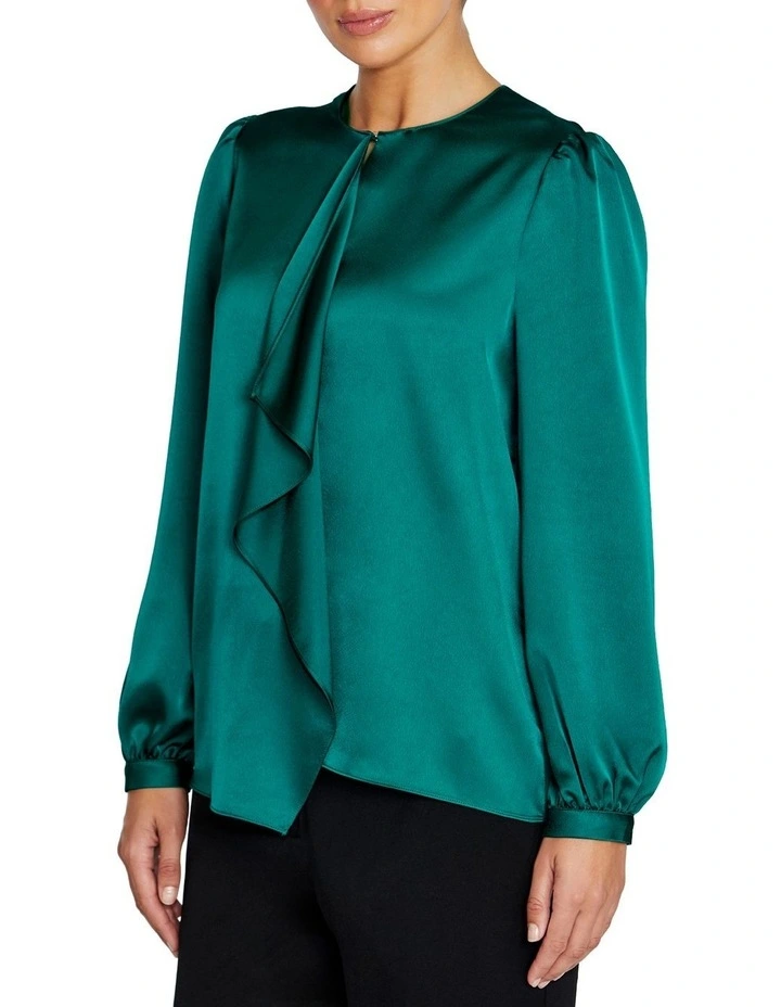 Arina Satin Top in Dark Green image 3