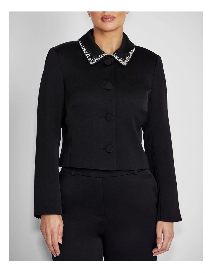 Sigrid Satin Crepe Jacket in Black image 1
