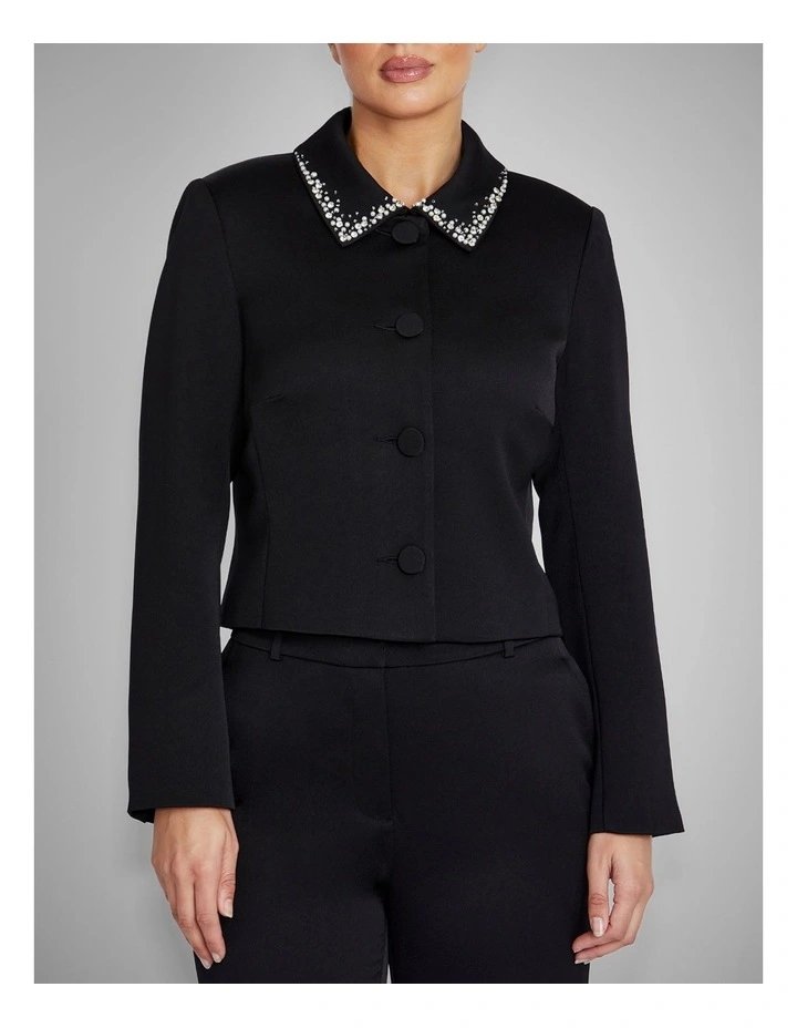 Sigrid Satin Crepe Jacket in Black image 1