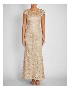 Milicent Sequin Lace Gown in Champagne