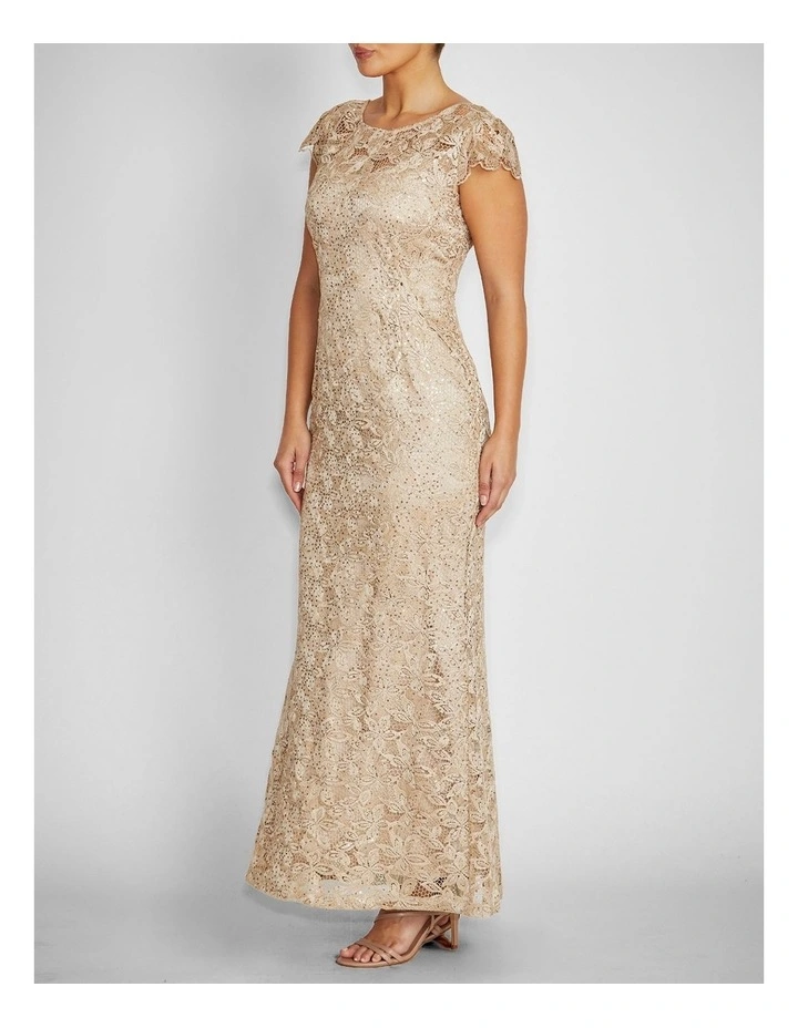 Milicent Sequin Lace Gown in Champagne image 3