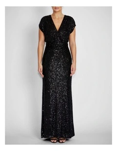 Calista Stretch Sequin Gown in Black