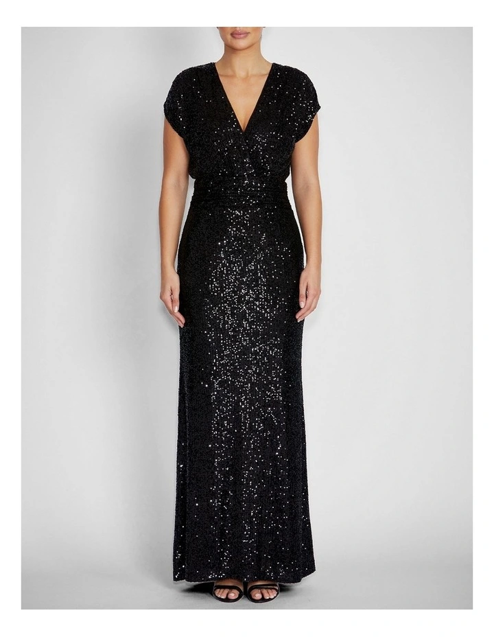 Calista Stretch Sequin Gown in Black image 1
