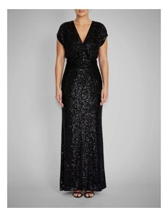 Calista Stretch Sequin Gown in Black