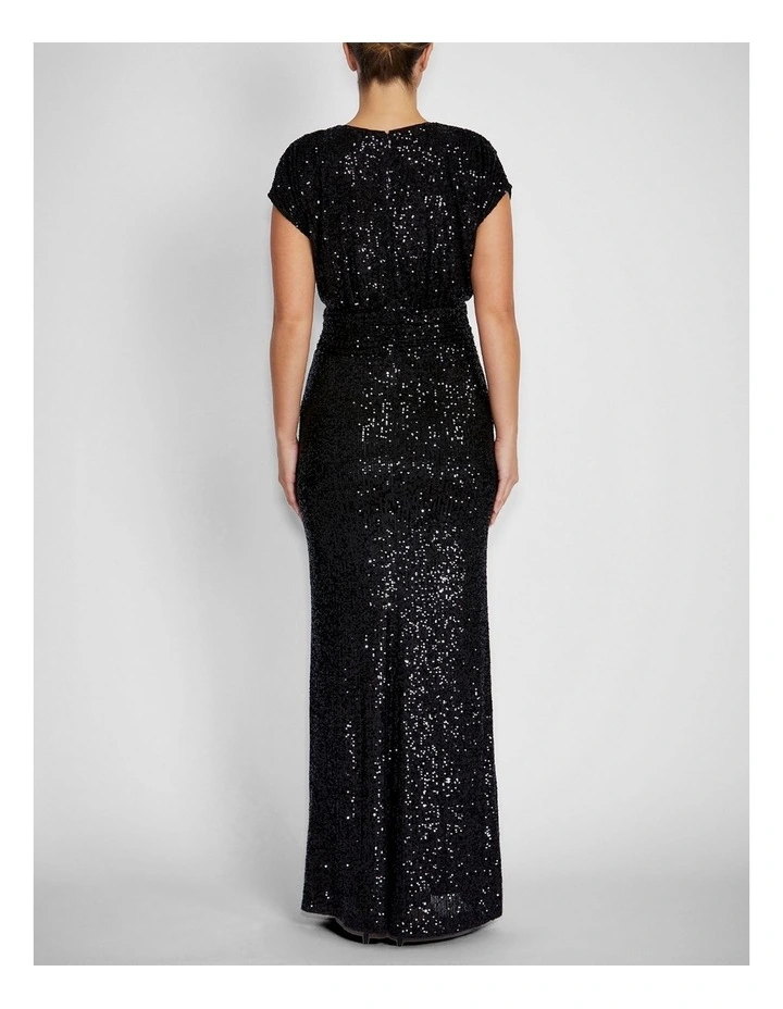 Calista Stretch Sequin Gown in Black image 2