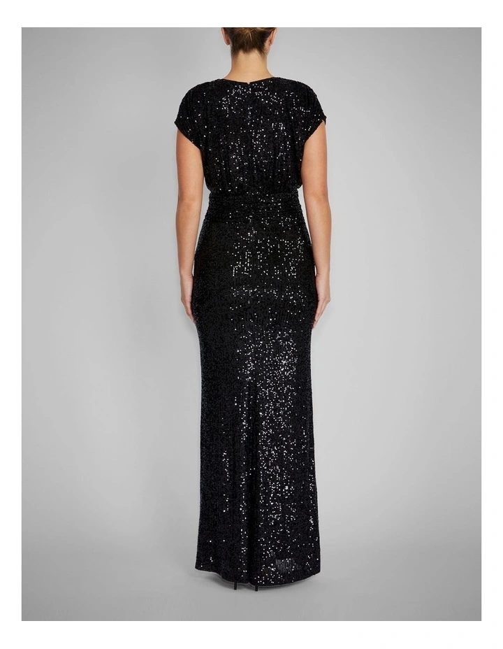 Calista Stretch Sequin Gown in Black image 2