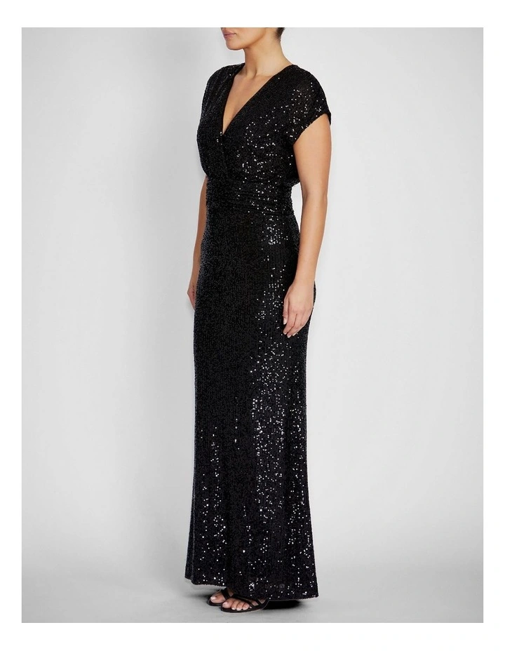 Calista Stretch Sequin Gown in Black image 3