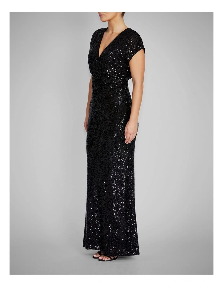 Calista Stretch Sequin Gown in Black image 3