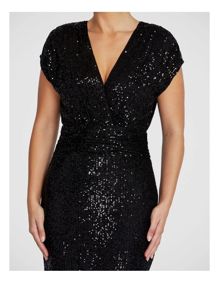 Calista Stretch Sequin Gown in Black image 4