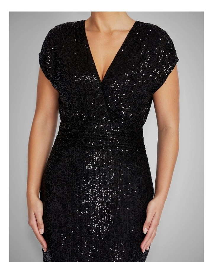 Calista Stretch Sequin Gown in Black image 4
