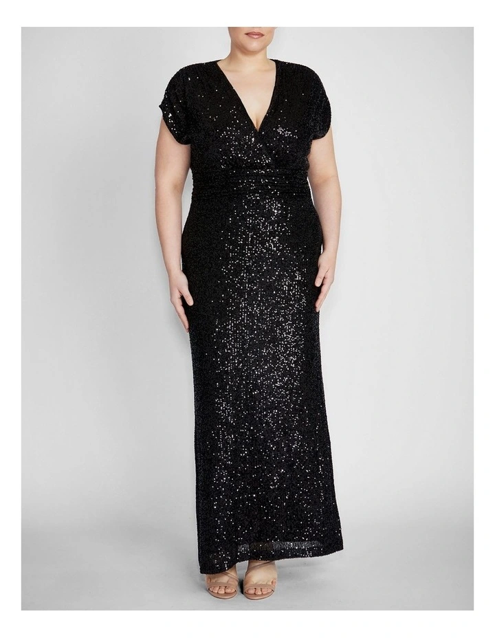 Calista Stretch Sequin Gown in Black image 5