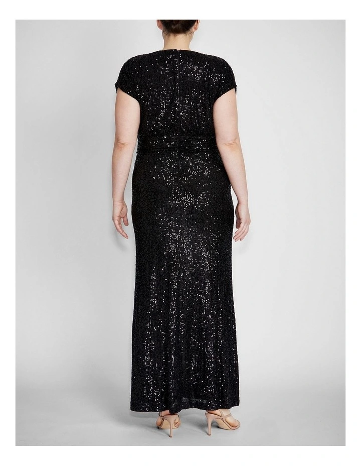 Calista Stretch Sequin Gown in Black image 6