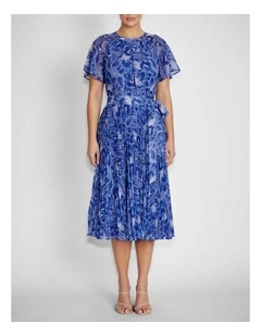 Aldina Pleated Dress in Periwinkle Abstract