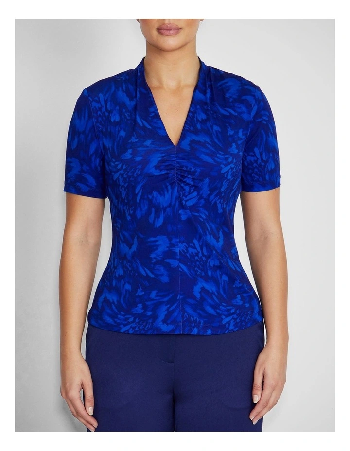 Cora Jersey Top in Indigo Abstract Print image 1