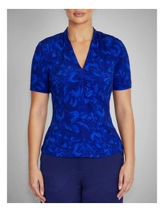 Cora Jersey Top in Indigo Abstract Print