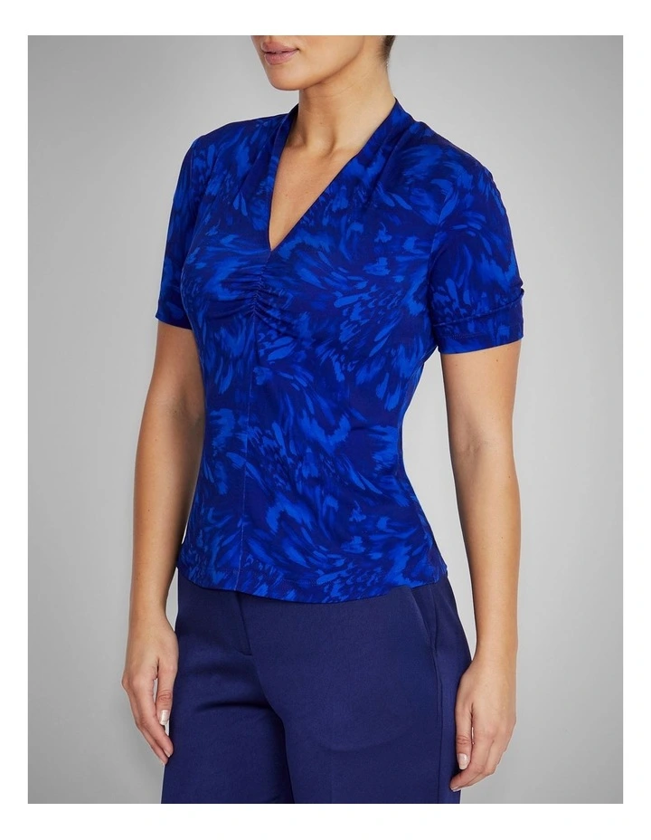Cora Jersey Top in Indigo Abstract Print image 3
