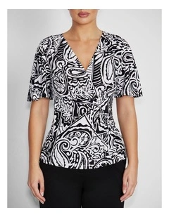 Como Jersey Top in Black & Ivory Paisley Print