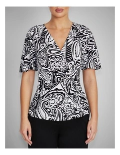 Como Jersey Top in Black & Ivory Paisley Print