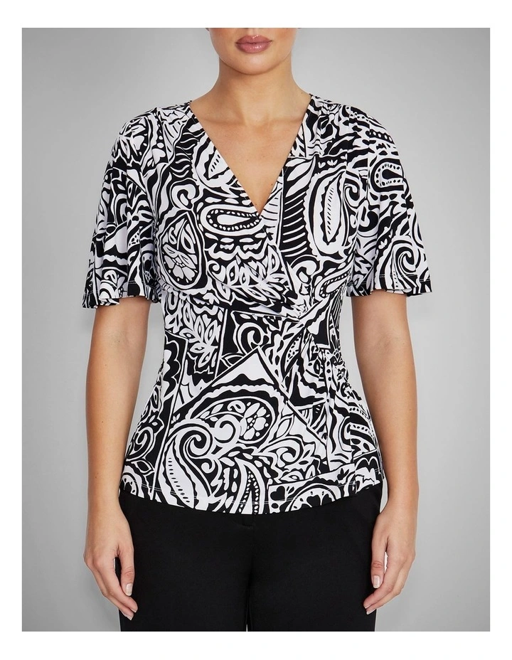 Como Jersey Top in Black & Ivory Paisley Print image 1