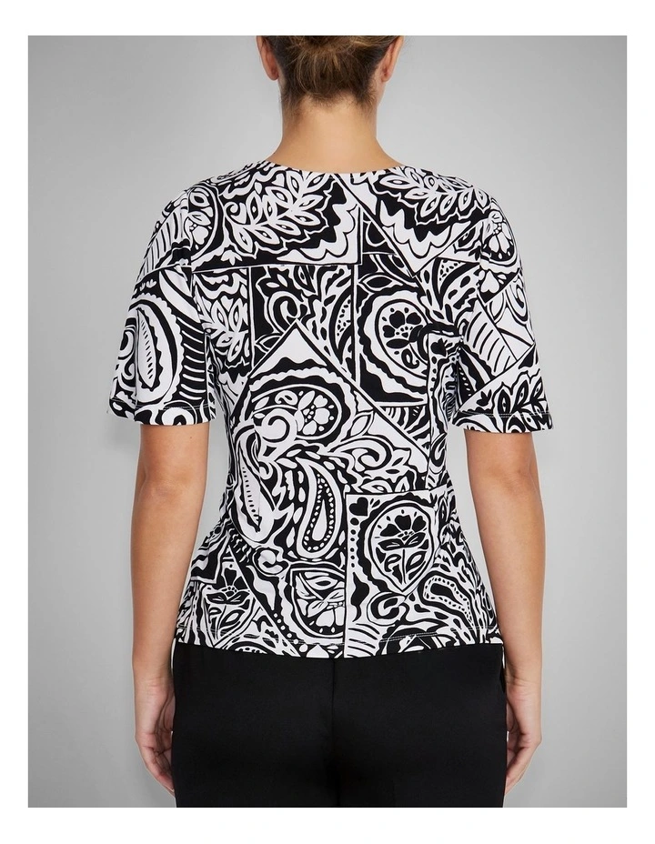 Como Jersey Top in Black & Ivory Paisley Print image 2