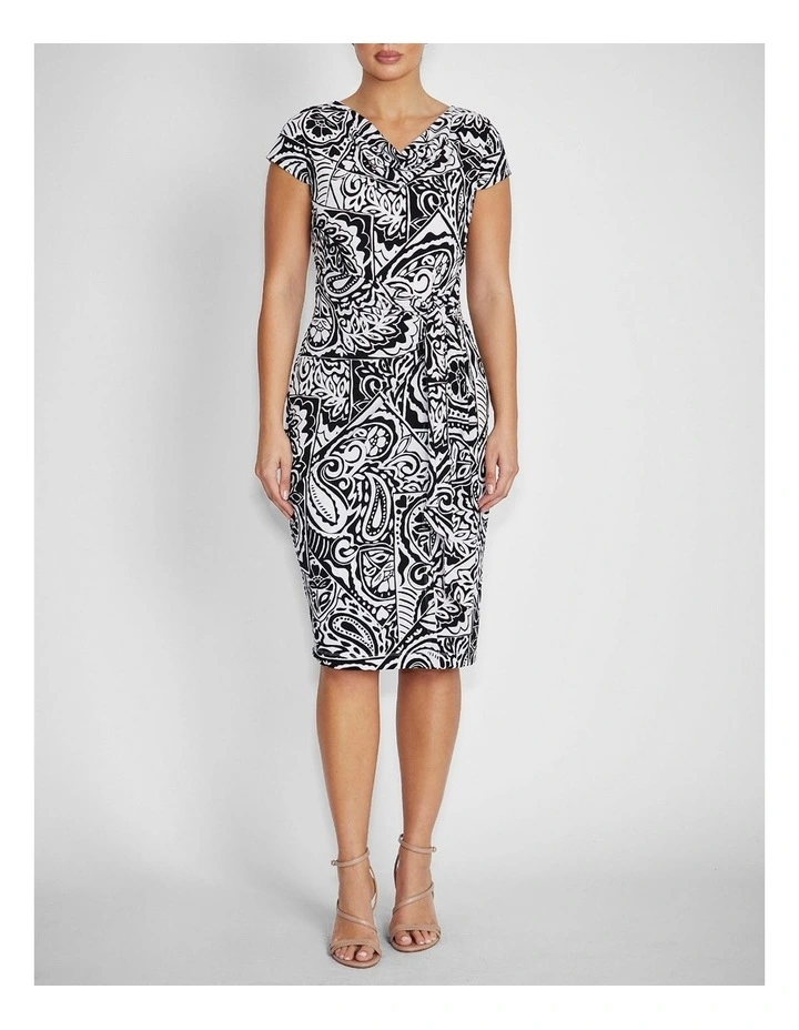 Rylee Jersey Dress in Black & Ivory Paisley Print image 1