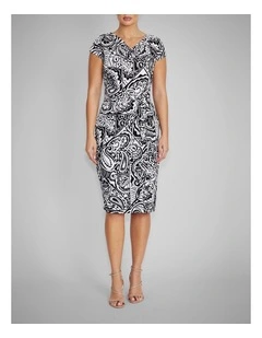 Rylee Jersey Dress in Black & Ivory Paisley Print