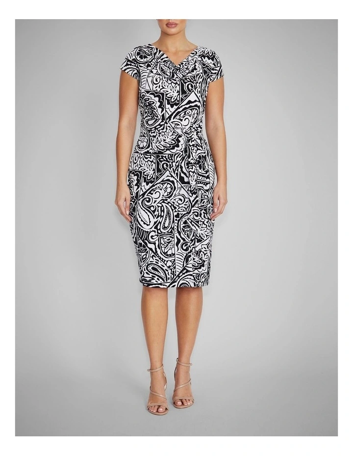 Rylee Jersey Dress in Black & Ivory Paisley Print image 1