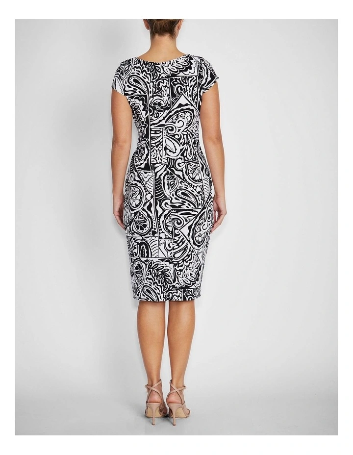 Rylee Jersey Dress in Black & Ivory Paisley Print image 2