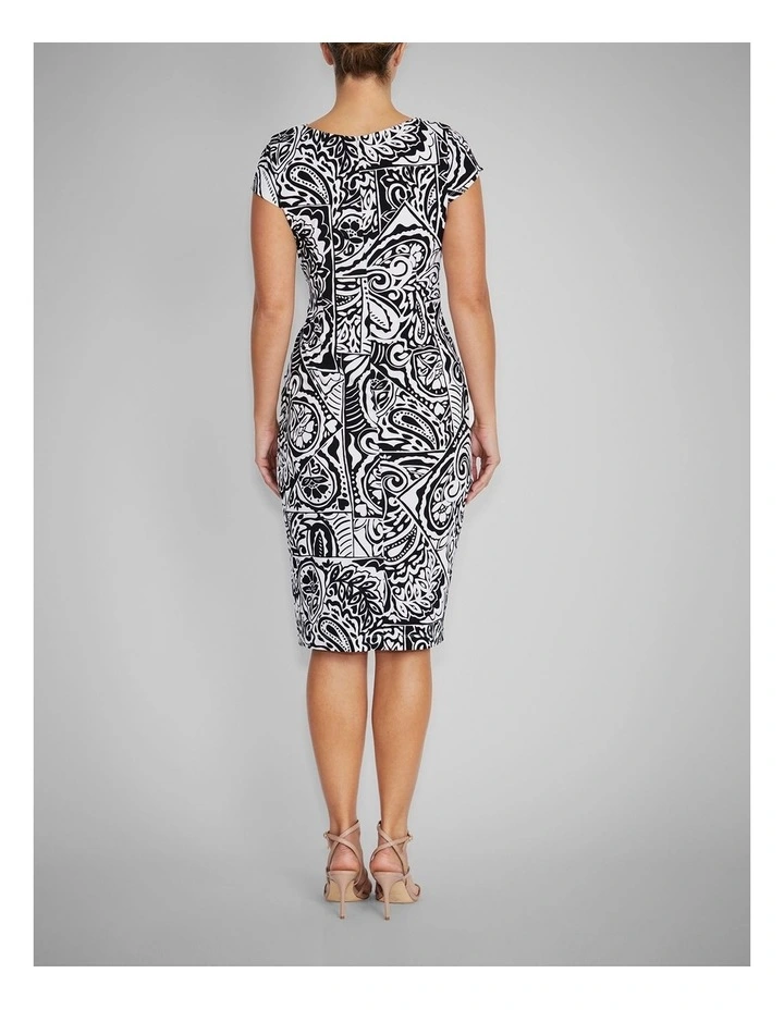 Rylee Jersey Dress in Black & Ivory Paisley Print image 2