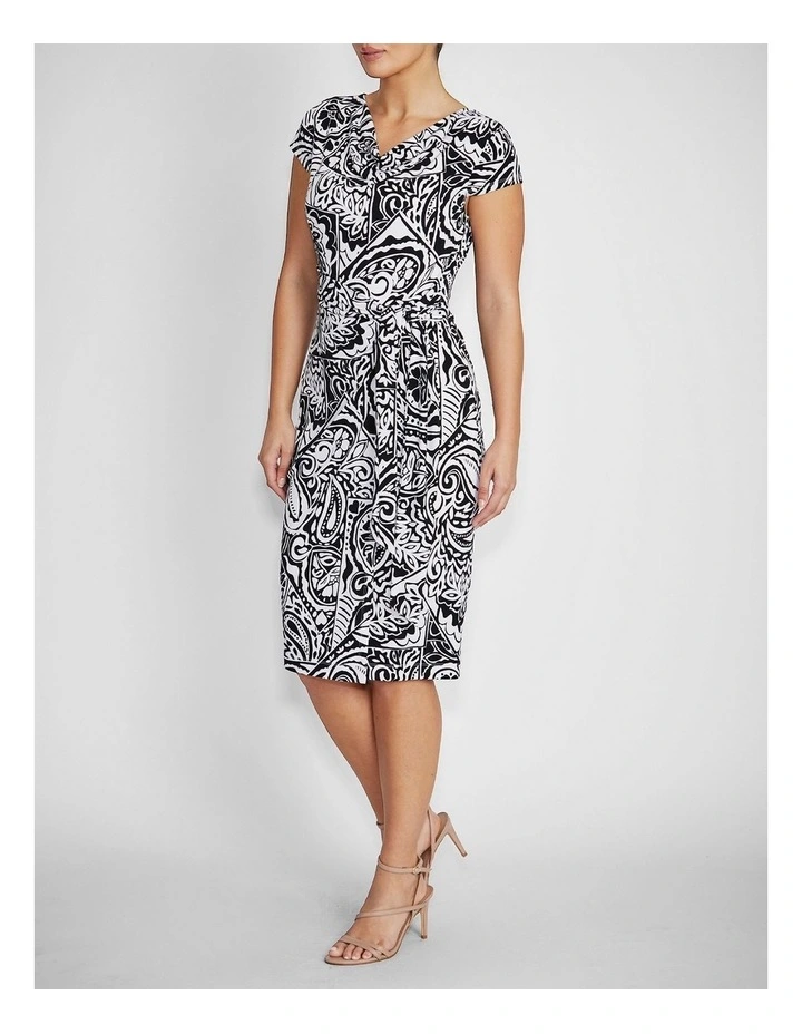 Rylee Jersey Dress in Black & Ivory Paisley Print image 3