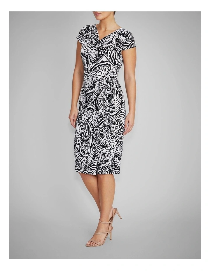 Rylee Jersey Dress in Black & Ivory Paisley Print image 3