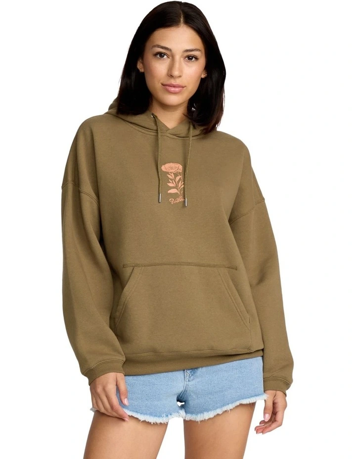 Stone Art Up Pullover Hoodie in Olive image 1