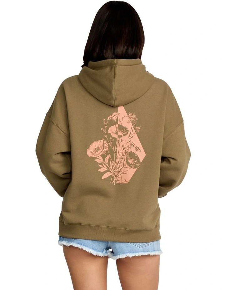 Stone Art Up Pullover Hoodie in Olive image 2