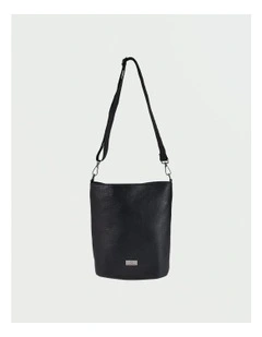 Strapped PU Shoulder Bag in Black